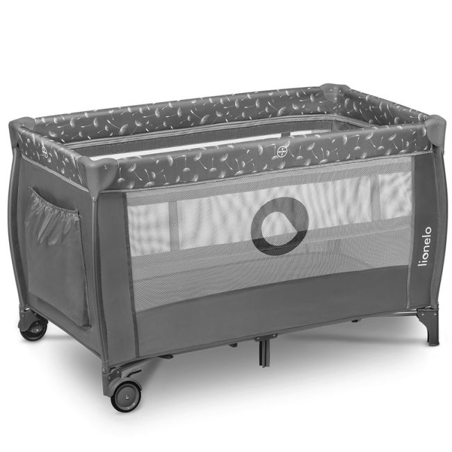 Lionelo - Patut pliant cu doua nivele, Stefi Plus, Cu intrare laterala cu fermoar, 2 roti, 120x60 cm, Conform cu standardul european de securitate EN 716, Gri BYNLO-STEFI_PLUS_GREY_WHITE