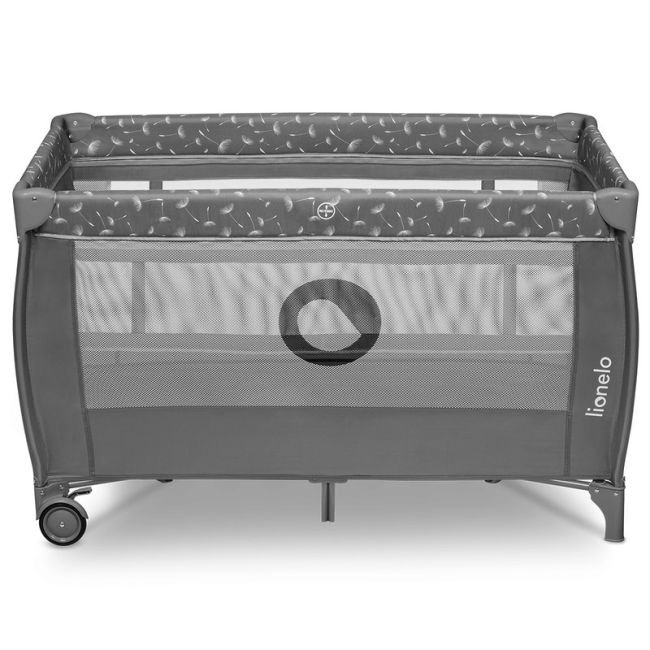 Lionelo - Patut pliant cu doua nivele, Stefi Plus, Cu intrare laterala cu fermoar, 2 roti, 120x60 cm, Conform cu standardul european de securitate EN 716, Gri BYNLO-STEFI_PLUS_GREY_WHITE