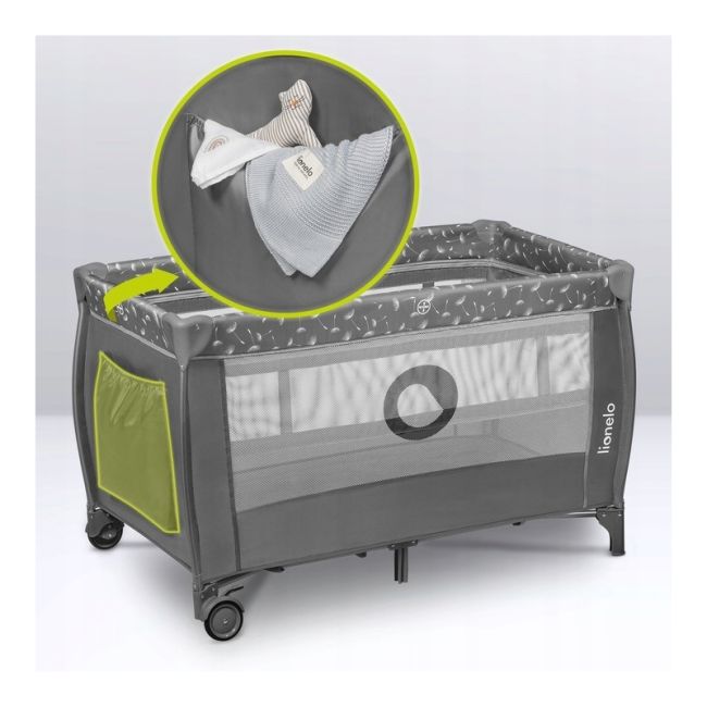 Lionelo - Patut pliant cu doua nivele, Stefi Plus, Cu intrare laterala cu fermoar, 2 roti, 120x60 cm, Conform cu standardul european de securitate EN 716, Gri BYNLO-STEFI_PLUS_GREY_WHITE