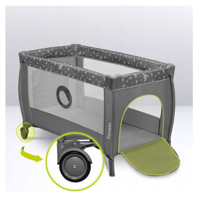 Lionelo - Patut pliant cu doua nivele, Stefi Plus, Cu intrare laterala cu fermoar, 2 roti, 120x60 cm, Conform cu standardul european de securitate EN 716, Gri BYNLO-STEFI_PLUS_GREY_WHITE