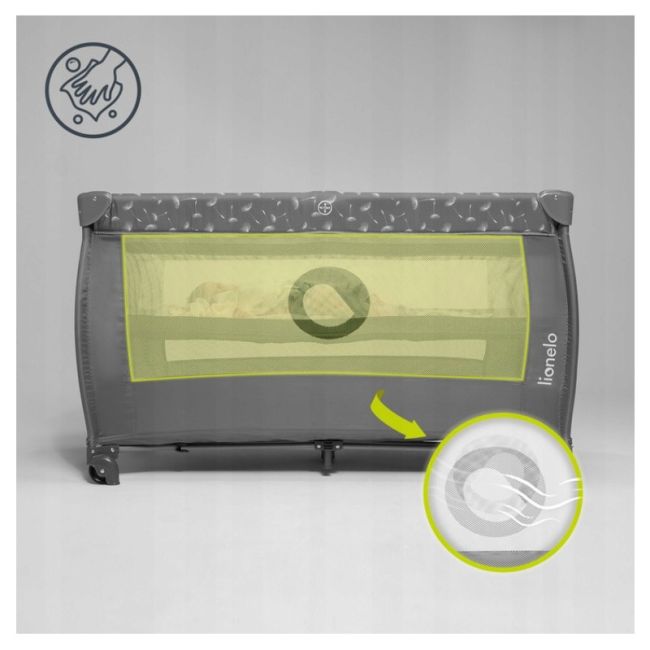 Lionelo - Patut pliant cu doua nivele, Stefi Plus, Cu intrare laterala cu fermoar, 2 roti, 120x60 cm, Conform cu standardul european de securitate EN 716, Gri BYNLO-STEFI_PLUS_GREY_WHITE