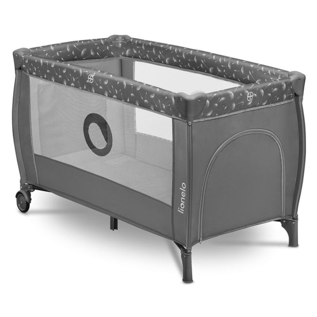 Lionelo - Patut pliant cu doua nivele, Stefi Plus, Cu intrare laterala cu fermoar, 2 roti, 120x60 cm, Conform cu standardul european de securitate EN 716, Gri BYNLO-STEFI_PLUS_GREY_WHITE