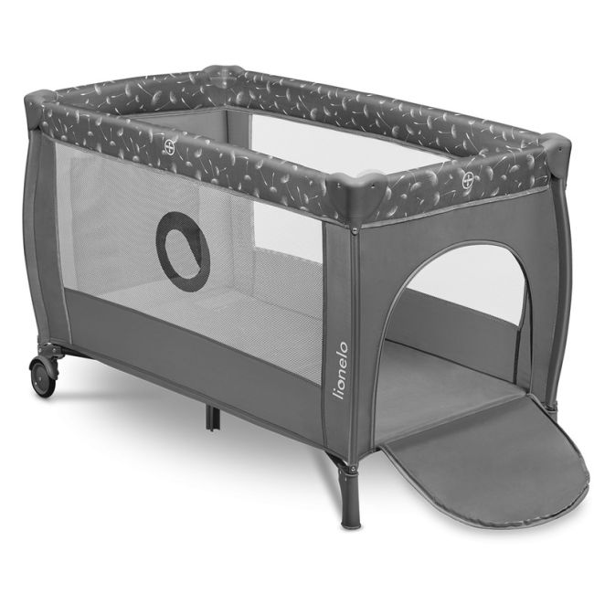 Lionelo - Patut pliant cu doua nivele, Stefi Plus, Cu intrare laterala cu fermoar, 2 roti, 120x60 cm, Conform cu standardul european de securitate EN 716, Gri BYNLO-STEFI_PLUS_GREY_WHITE