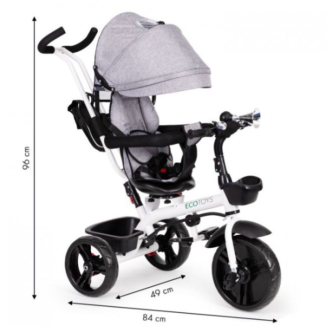 Tricicleta cu sezut reversibil ecotoys jm-322 - gri edeedijm-322grey