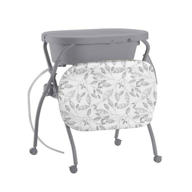 Petite&Mars - Cadita 3 in 1, Spa, Cu masuta de infasat si spatiu de depozitare, Pliabila, Cu roti si sistem de scurgere, Gri BYN771902