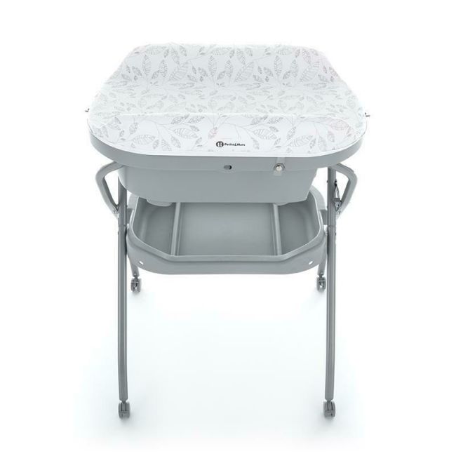 Petite&Mars - Cadita 3 in 1, Spa, Cu masuta de infasat si spatiu de depozitare, Pliabila, Cu roti si sistem de scurgere, Gri BYN771902