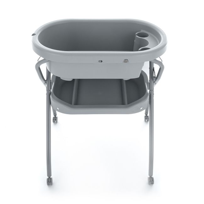 Petite&Mars - Cadita 3 in 1, Spa, Cu masuta de infasat si spatiu de depozitare, Pliabila, Cu roti si sistem de scurgere, Gri BYN771902