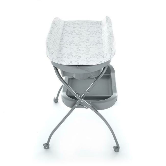 Petite&Mars - Cadita 3 in 1, Spa, Cu masuta de infasat si spatiu de depozitare, Pliabila, Cu roti si sistem de scurgere, Gri BYN771902