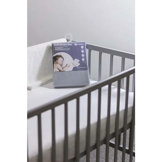 Petite&Mars - Cearceaf impermeabil cu eleastic, Soft Dream Dry, Lavabil la masina pana la 95 de garde, 120x60 cm, Gri BYN313112