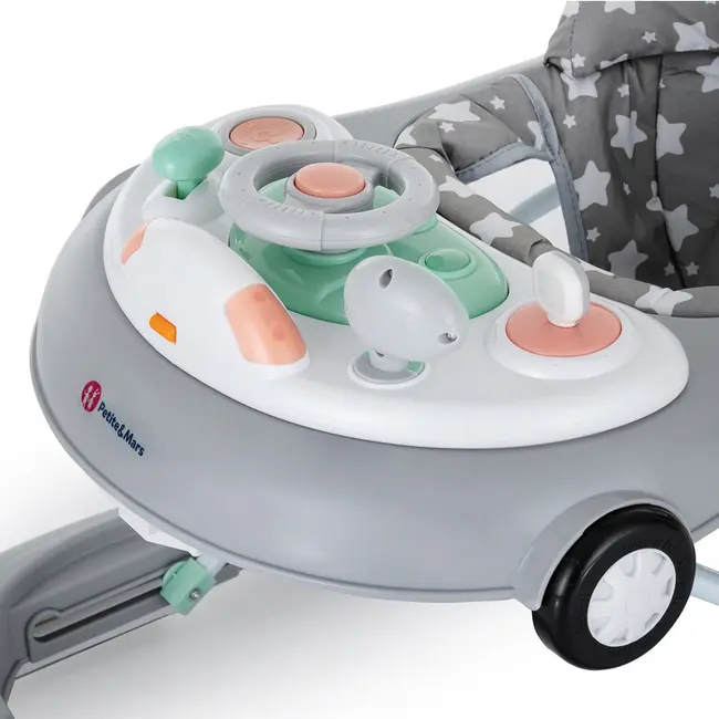 Petite&Mars - Premergator muzical cu panou interactiv si lumini Cabrio, Inaltime reglabila pe 3 pozitii, 6 luni+, Gri BYN857902