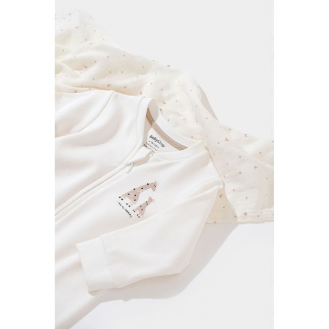 Salopeta cu fermoar Girafa, BabyCosy, 100% bumbac organic, Ecru (Marime: 12-18 Luni) JEMBC-CSY3041-12