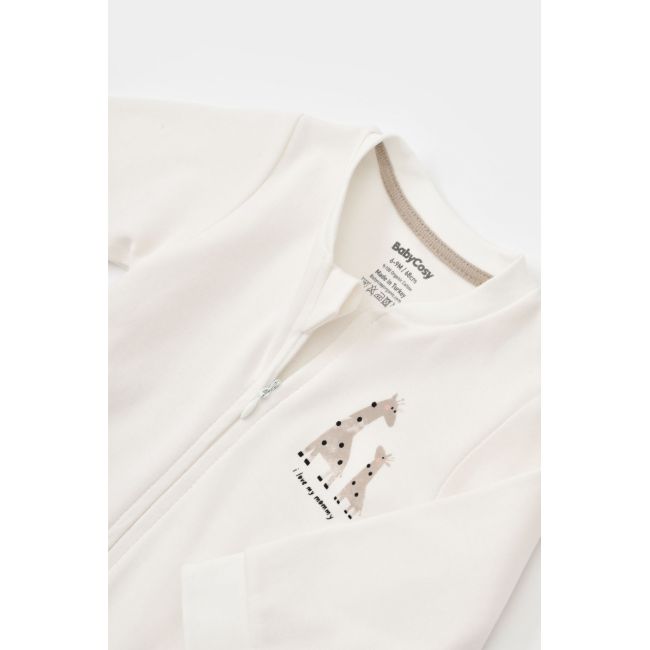 Salopeta cu fermoar Girafa, BabyCosy, 100% bumbac organic, Ecru (Marime: 9-12 luni) JEMBC-CSY3041-9