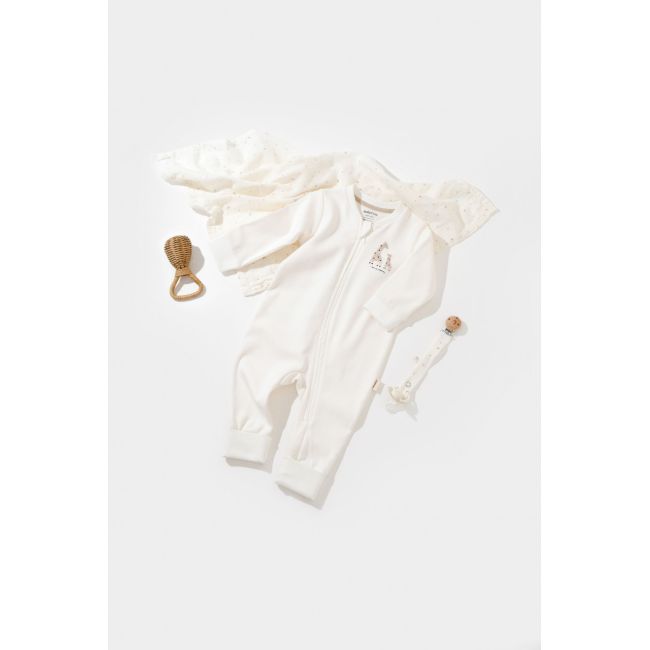 Salopeta cu fermoar Girafa, BabyCosy, 100% bumbac organic, Ecru (Marime: 9-12 luni) JEMBC-CSY3041-9