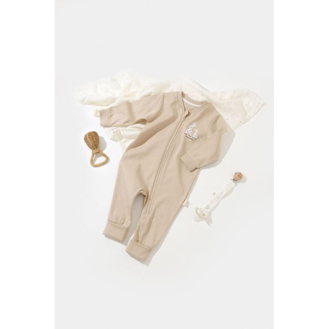 Salopeta cu fermoar Girafa, BabyCosy, 100% bumbac organic, Mink (Marime: 6-9 luni) JEMBC-CSY3042-6