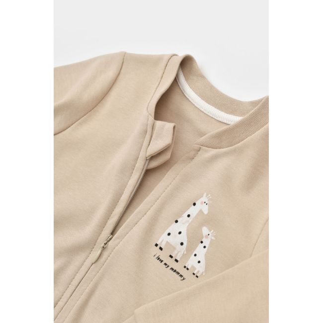 Salopeta cu fermoar Girafa, BabyCosy, 100% bumbac organic, Mink (Marime: 6-9 luni) JEMBC-CSY3042-6
