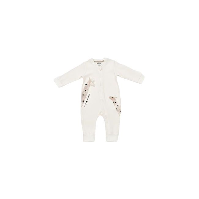 Salopeta cu fermoar Girafe, BabyCosy, 100% bumbac organic, Ecru (Marime: 6-9 luni) JEMBC-CSY3043-6