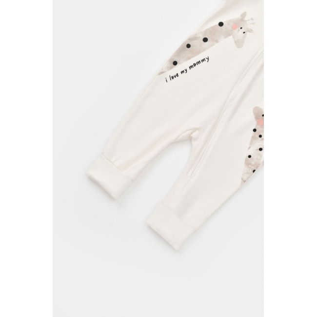 Salopeta cu fermoar Girafe, BabyCosy, 100% bumbac organic, Ecru (Marime: 6-9 luni) JEMBC-CSY3043-6