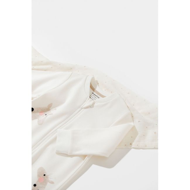 Salopeta cu fermoar Girafe, BabyCosy, 100% bumbac organic, Ecru (Marime: 6-9 luni) JEMBC-CSY3043-6