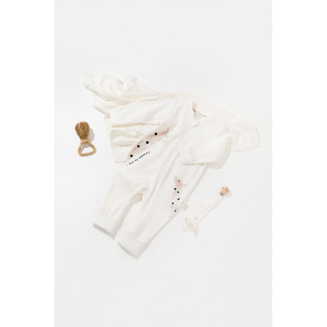 Salopeta cu fermoar Girafe, BabyCosy, 100% bumbac organic, Ecru (Marime: 9-12 luni) JEMBC-CSY3043-9