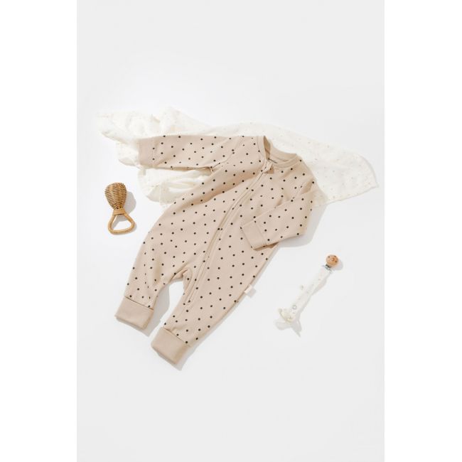 Salopeta cu fermoar si buline Girafa, BabyCosy, 100% bumbac organic, Mink (Marime: 6-9 luni) JEMBC-CSY3044-6