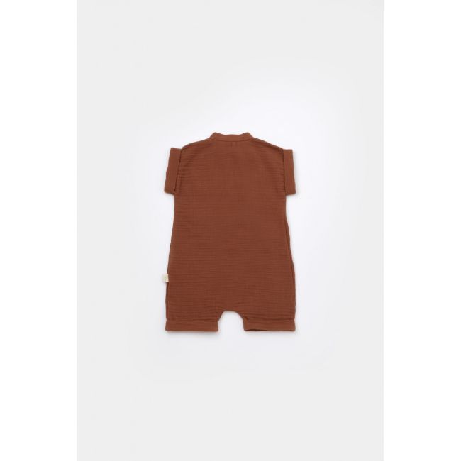 Salopeta de vara din muselina, BabyCosy, 100% bumbac organic, caramiziu (Marime: 3-6 Luni) JEMBC-CSYM7004-3
