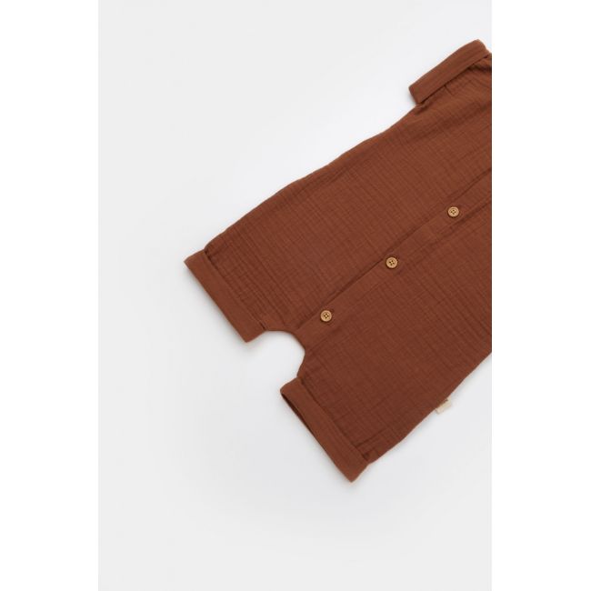 Salopeta de vara din muselina, BabyCosy, 100% bumbac organic, caramiziu (Marime: 6-9 luni) JEMBC-CSYM7004-6