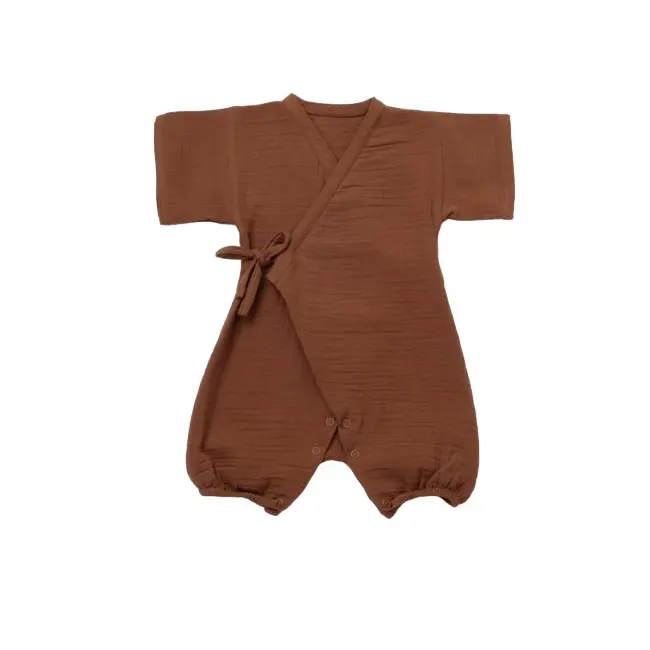 Salopeta petrecuta din muselina, BabyCosy, 100% bumbac organic, Caramiziu (Marime: 6-9 luni) JEMBC-CSYM7001-6