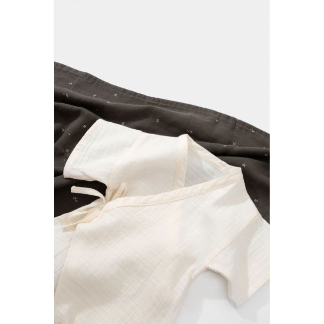 Salopeta petrecuta din muselina, BabyCosy, 100% bumbac organic, Ecru (Marime: 3-6 Luni) JEMBC-CSYM7000-3