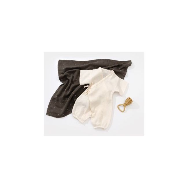 Salopeta petrecuta din muselina, BabyCosy, 100% bumbac organic, Ecru (Marime: 9-12 luni) JEMBC-CSYM7000-9