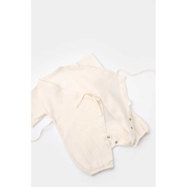Salopeta petrecuta din muselina, BabyCosy, 100% bumbac organic, Ecru (Marime: 9-12 luni) JEMBC-CSYM7000-9
