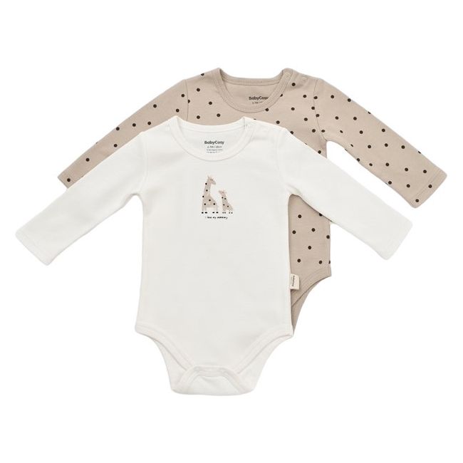Set 2 body-uri cu maneca lunga bebe unisex Girafa, Baby Cosy, 100% bumbac organic (Marime: 3-6 Luni) JEMBC-CSY5788-3