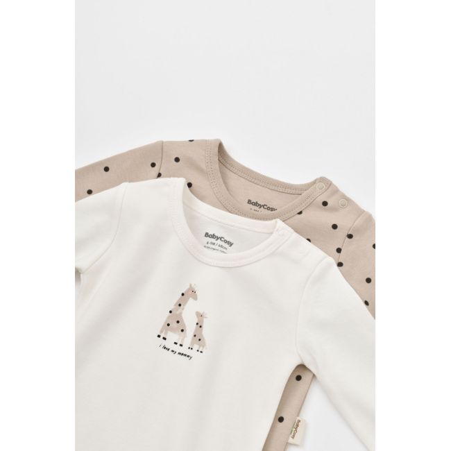 Set 2 body-uri cu maneca lunga bebe unisex Girafa, Baby Cosy, 100% bumbac organic (Marime: 3-6 Luni) JEMBC-CSY5788-3