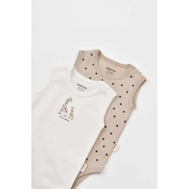 Set 2 body-uri fara maneci bebe unisex Girafa, Baby Cosy, 100% bumbac organic (Marime: 3-6 Luni) JEMBC-CSY5705-3