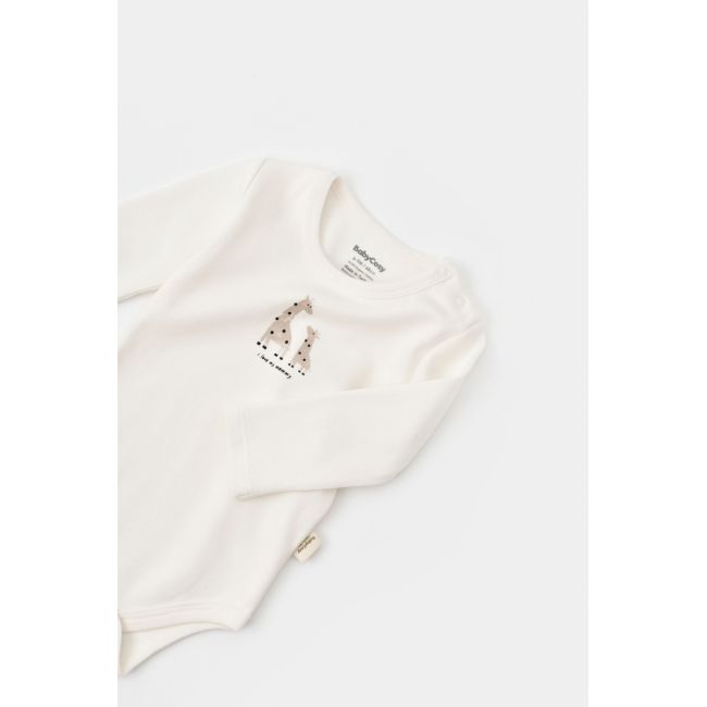 Set 3 piese: body, pantaloni si caciulita Girafa, BabyCosy, 100% bumbac organic (Marime: 3-6 Luni) JEMBC-CSY5200-3