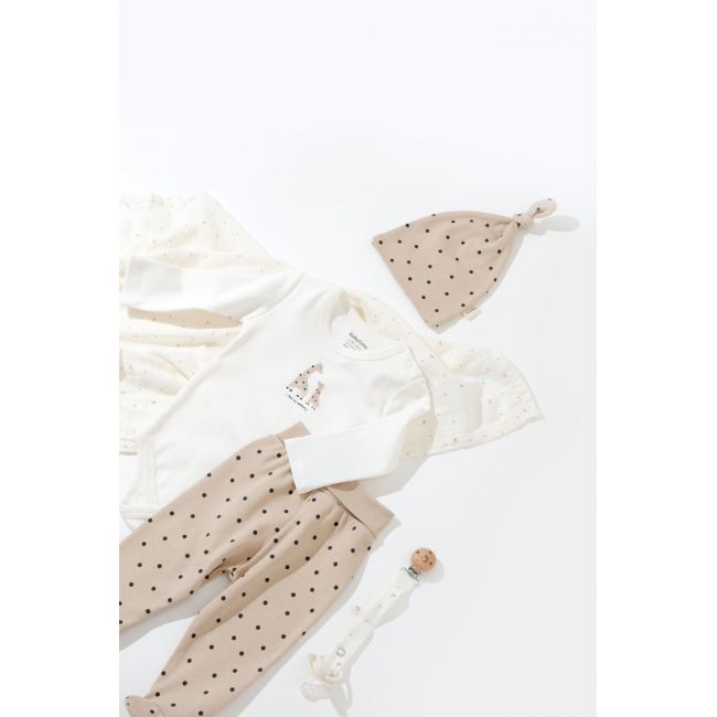 Set 3 piese: body, pantaloni si caciulita Girafa, BabyCosy, 100% bumbac organic (Marime: 3-6 Luni) JEMBC-CSY5200-3