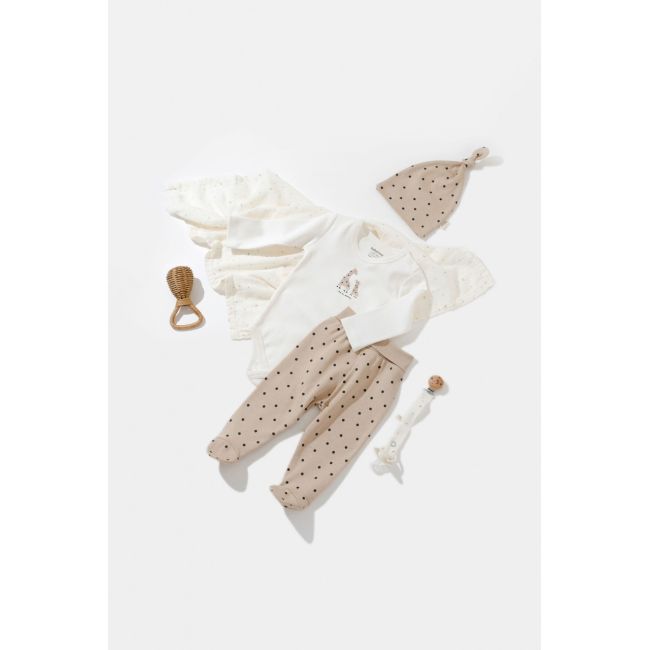 Set 3 piese: body, pantaloni si caciulita Girafa, BabyCosy, 100% bumbac organic (Marime: 6-9 luni) JEMBC-CSY5200-6