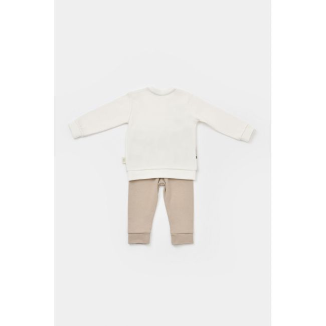 Set bluzita cu maneca lunga si panataloni lungi Girafa, BabyCosy, 100% bumbac organic, Ecru (Marime: 12-18 Luni) JEMBC-CSY2014-12