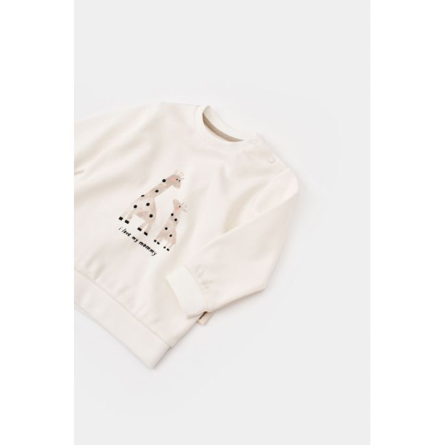 Set bluzita cu maneca lunga si panataloni lungi cu buline Girafa, BabyCosy, 100% bumbac organic, Ecru (Marime: 12-18 Luni) JEMBC-CSY2012-12