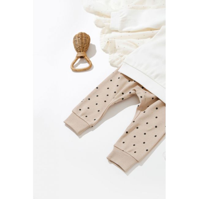 Set bluzita cu maneca lunga si panataloni lungi cu buline Girafa, BabyCosy, 100% bumbac organic, Ecru (Marime: 12-18 Luni) JEMBC-CSY2012-12