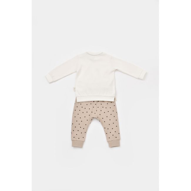Set bluzita cu maneca lunga si panataloni lungi cu buline Girafa, BabyCosy, 100% bumbac organic, Ecru (Marime: 6-9 luni) JEMBC-CSY2012-6