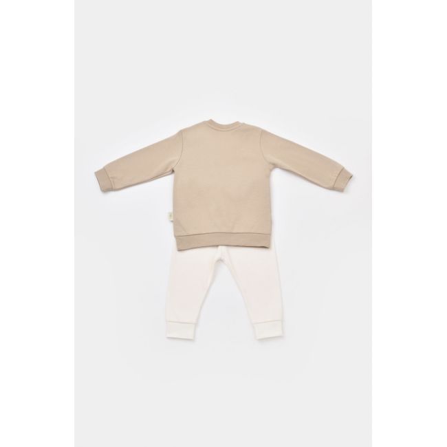 Set bluzita cu maneca lunga si panataloni lungi cu buline Girafa, BabyCosy, 100% bumbac organic, Mink (Marime: 9-12 luni) JEMBC-CSY2013-9