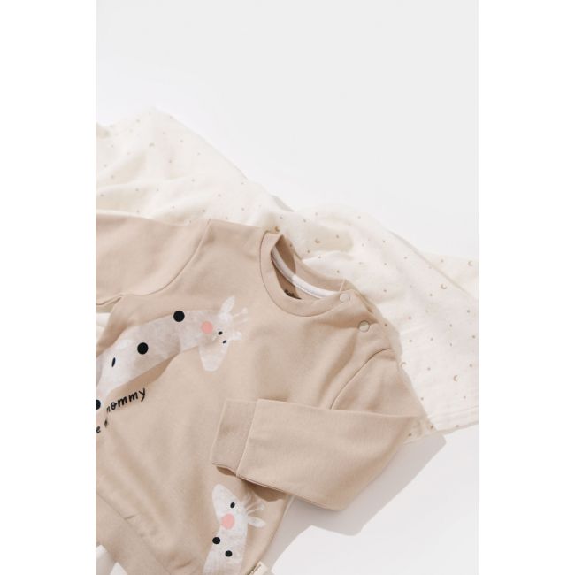 Set bluzita cu maneca lunga si panataloni lungi cu buline Girafa, BabyCosy, 100% bumbac organic, Mink (Marime: 9-12 luni) JEMBC-CSY2013-9