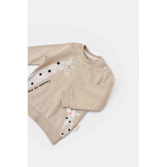 Set bluzita cu maneca lunga si panataloni lungi cu buline Girafa, BabyCosy, 100% bumbac organic, Mink (Marime: 9-12 luni) JEMBC-CSY2013-9