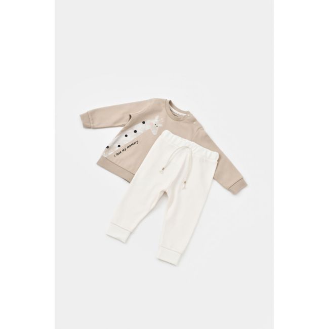 Set bluzita cu maneca lunga si panataloni lungi cu buline Girafa, BabyCosy, 100% bumbac organic, Mink (Marime: 9-12 luni) JEMBC-CSY2013-9