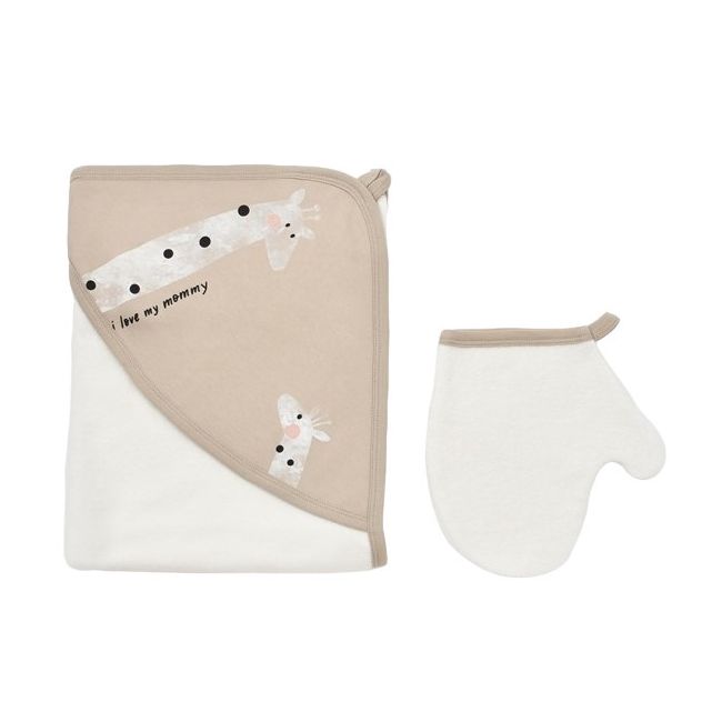 Set de baie cu prosop si manusa Girafa, BabyCosy, Mink JEMBC-CSY5956