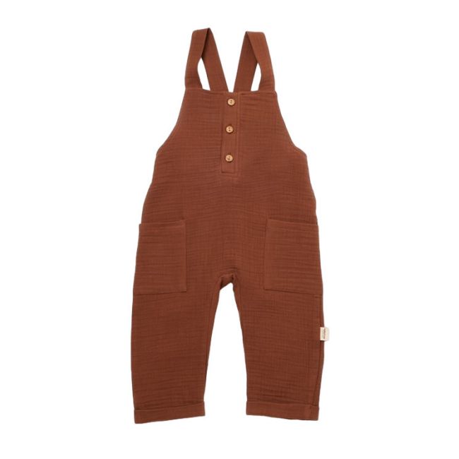 Salopeta de vara cu buzunare din muselina, BabyCosy, 100% bumbac organic, caramiziu (Marime: 12-18 Luni) JEMBC-CSYM7010-12