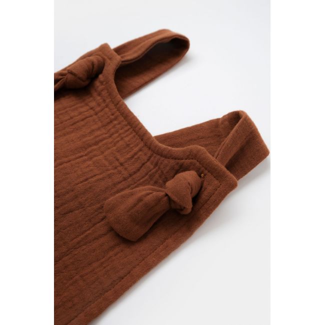 Salopeta de vara cu buzunare din muselina, BabyCosy, 100% bumbac organic, caramiziu (Marime: 6-9 luni) JEMBC-CSYM7010-6