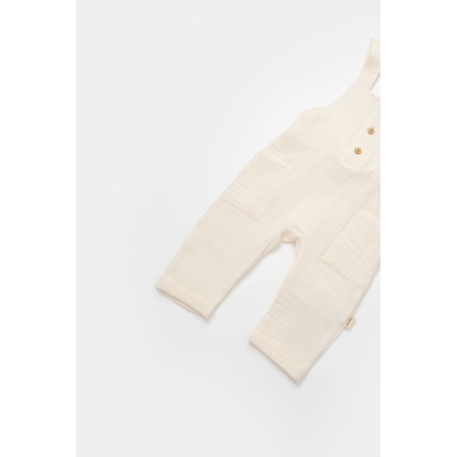 Salopeta de vara cu buzunare din muselina, BabyCosy, 100% bumbac organic, ecru (Marime: 12-18 Luni) JEMBC-CSYM7009-12