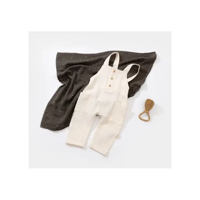 Salopeta de vara cu buzunare din muselina, BabyCosy, 100% bumbac organic, ecru (Marime: 3-6 Luni) JEMBC-CSYM7009-3