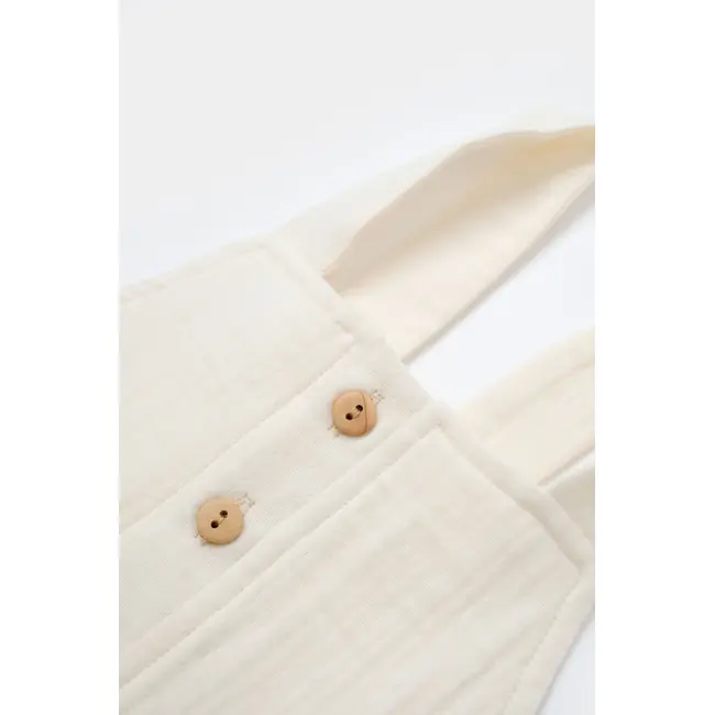 Salopeta de vara cu buzunare din muselina, BabyCosy, 100% bumbac organic, ecru (Marime: 3-6 Luni) JEMBC-CSYM7009-3